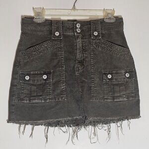 American Eagle Skirt Womens 2 Green Mini Stretch Corduroy Frayed Distressed XS